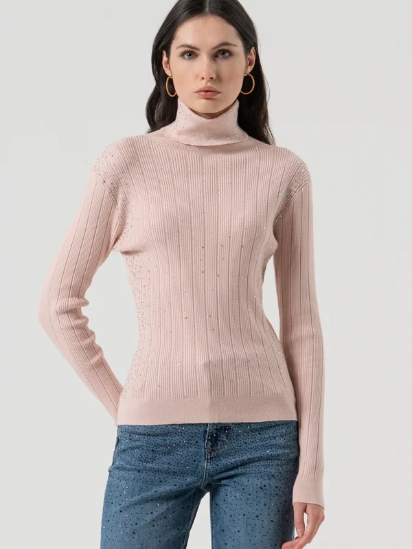 Jersey de punto slim fit con canalé y strass