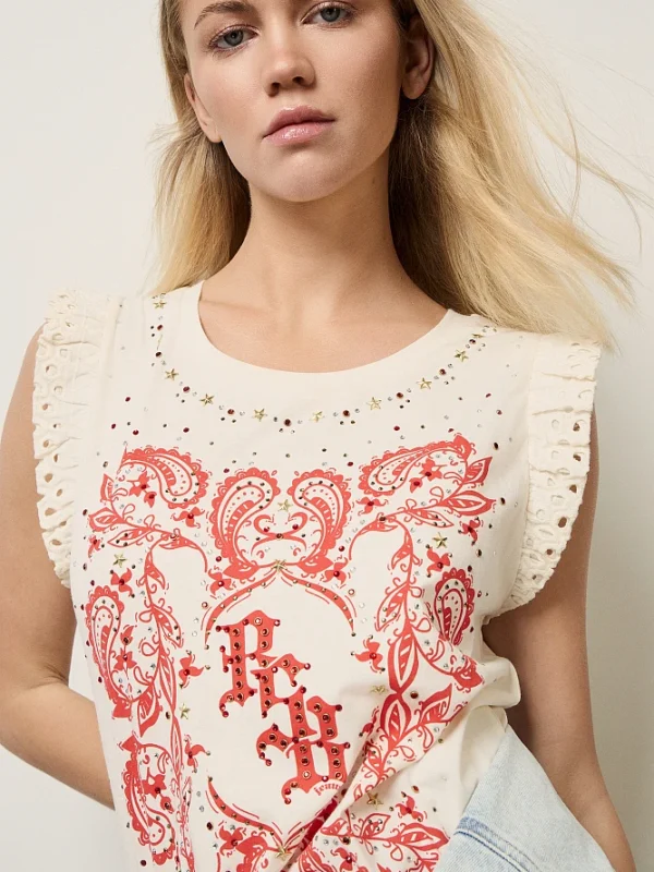 Blusa sin mangas estampado strass