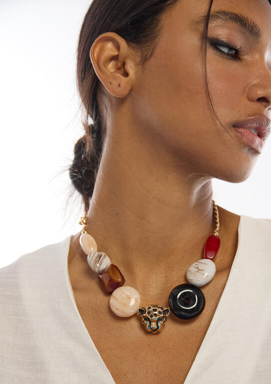 Collar corto cadena con detalles acrílicos multicolor METAL-MULTICOLO