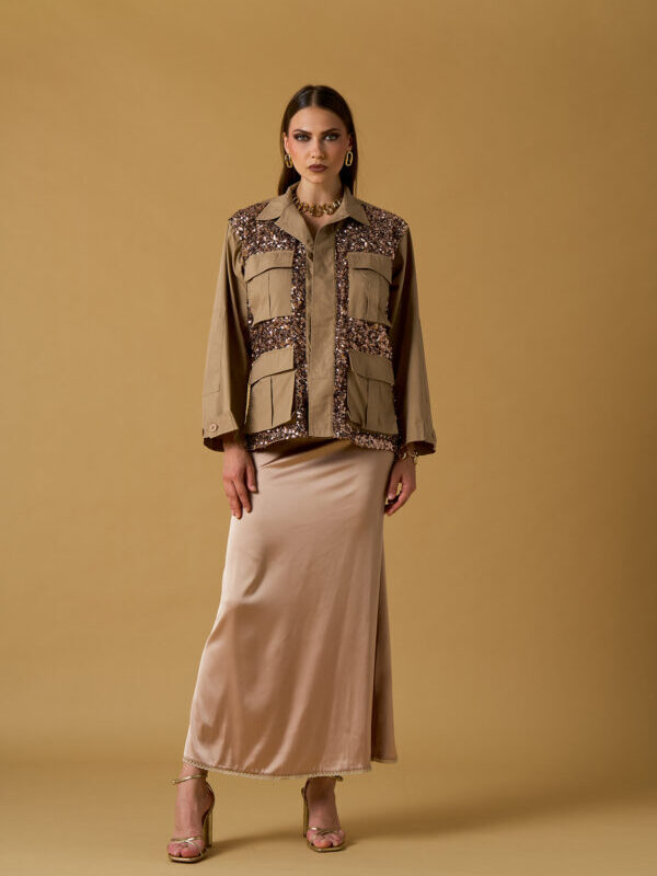 Chaqueta safari de algodón y lentejuelas