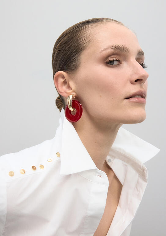 Pendiente combinado discos acrílicos ROJO-METAL