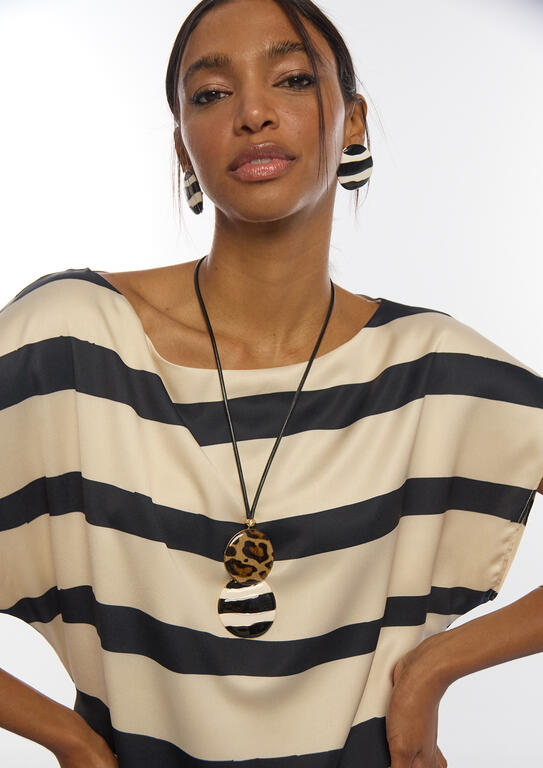 Collar largo con pendant combinado animal print y rayas METAL-MULTICOLOR