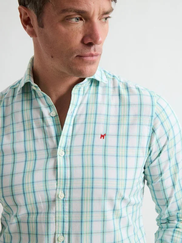 Camisa Lino Cuadro Verde Amarillo