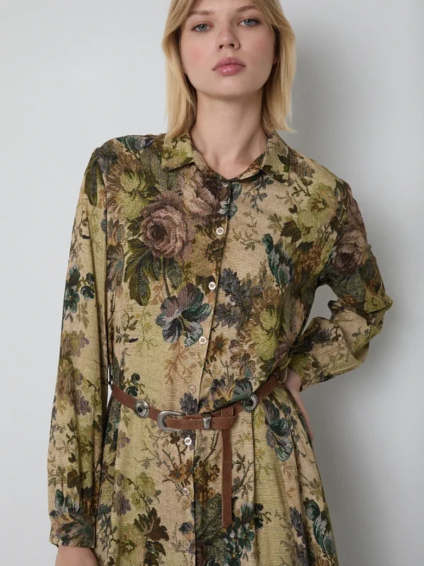 Vestido de chemise de flores maxi