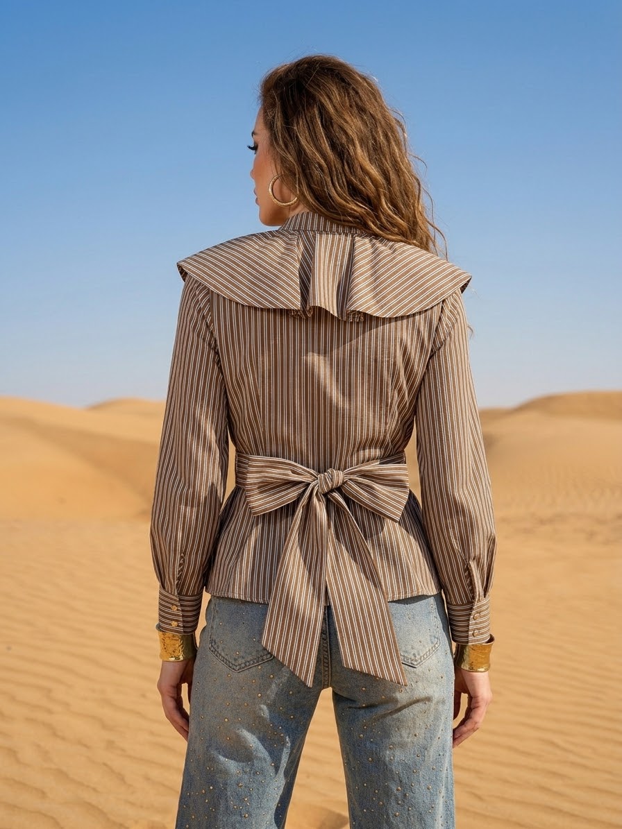 Blusa de rayas con cuello maxi y lazada trasera O/I 26 - Imagen 5