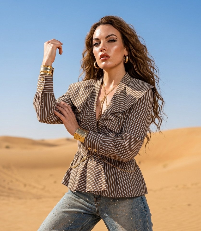 Blusa de rayas con cuello maxi y lazada trasera O/I 26 - Imagen 4