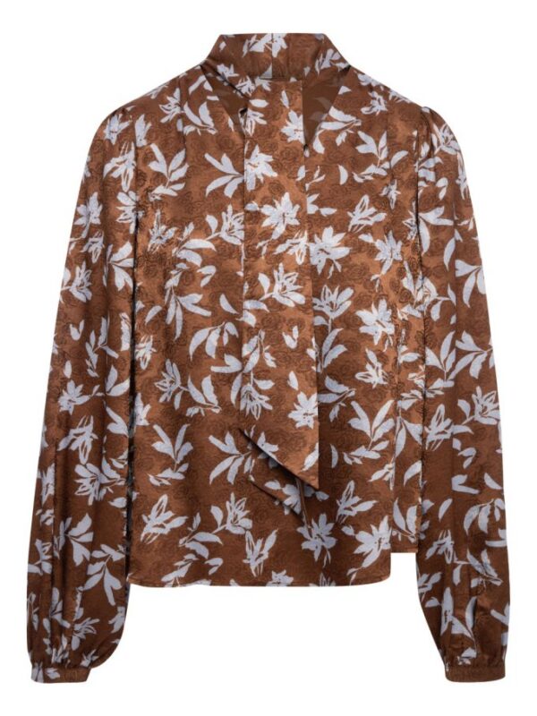 V NECK BLOUSE WITH BOW COFFEESKY