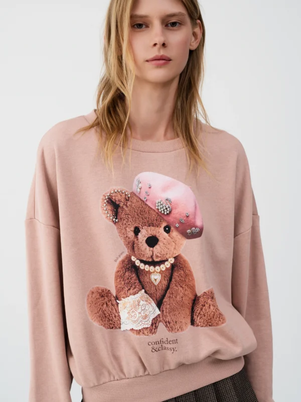 Sudadera con estampado de osito de peluche color caramelo