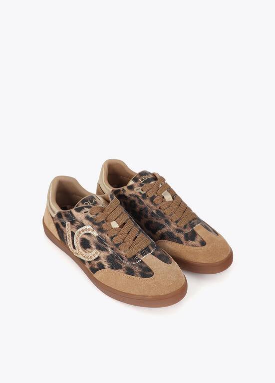 Deportiva con logo detalle tachas animal print MARRON-METAL