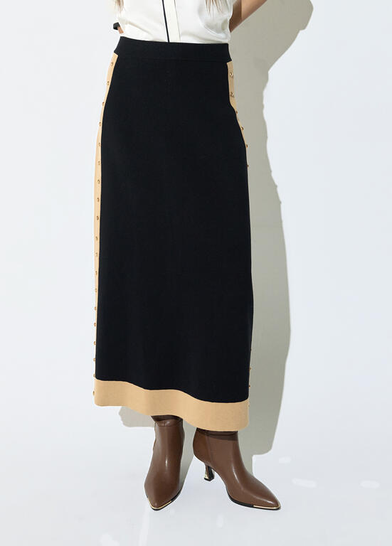 Falda midi laterales contraste NEGRO-MARRON