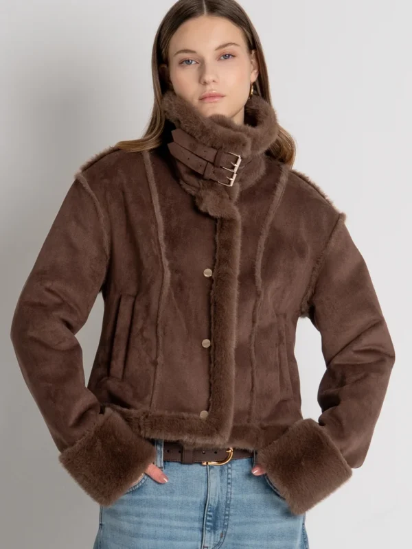 Chaqueta de corte regular efecto pelliza